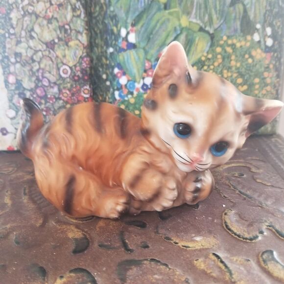 Enesco Kitty Cat Orange And Black, Vintage - Picture 1 of 4
